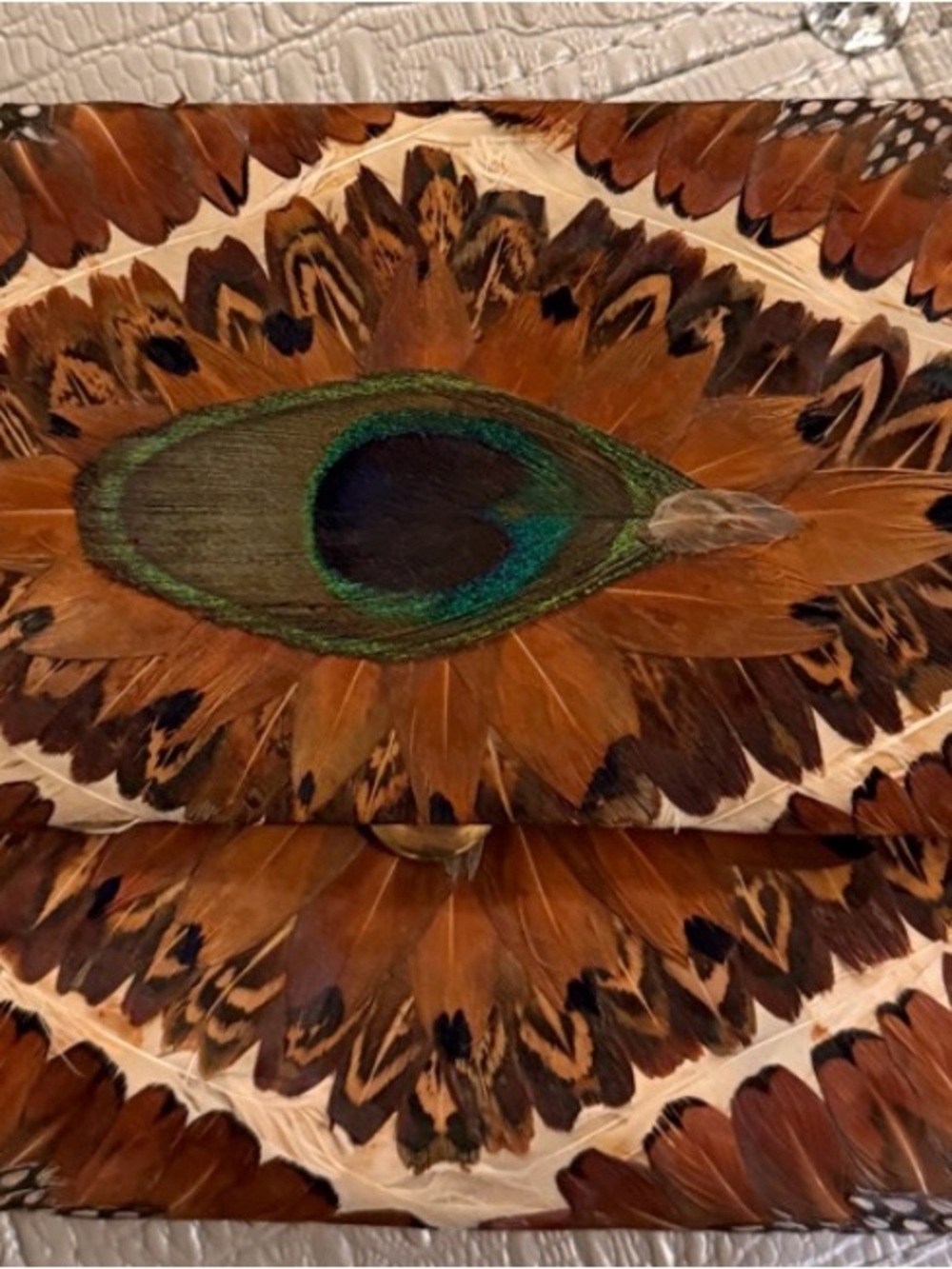 Handcrafted Peacock Feather Decorative Accent - Brown & Green